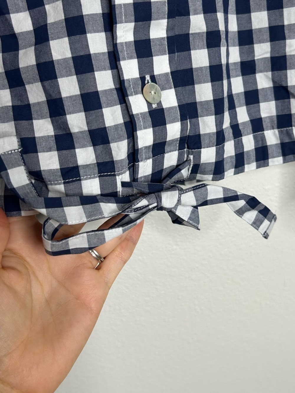 NWT AMO Rosalind Shirt Blue Navy Checkered Cropped Button Down Shirt Small - Picture 9 of 14